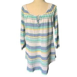 Coastal Striped Cotton Blouse 1X Hamptons Summer Preppy Nautical Top Resort Luxe